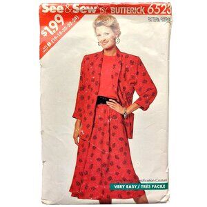 Butterick 6523 See & Sew Vintage 1980s Womens Dress & Jacket Sewing Pattern Size